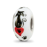 Ster.Silver Reflections White Hand Painted Cat Paws Fenton Glass Bead