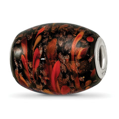 Sterling Silver Reflections Black & Orange Autumn Fires Fenton Glass Bead