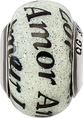 Sterling Silver Reflections Love/Amor Black & White Glitter Italian Glass