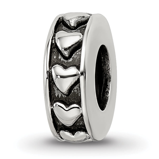 Sterling Silver Reflections Antiqued Hearts Gripper Bead