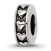 Sterling Silver Reflections Antiqued Hearts Gripper Bead