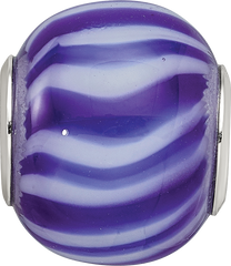 Sterling Silver Reflections Rhodium-plated Blue & White Striped Glass Bead