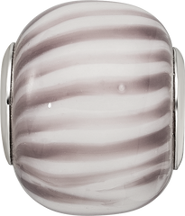 Sterling Silver Reflections Rh=plated Purple and White Striped Glass Bead