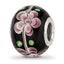 Sterling Silver Reflections Rh-plated Pink & Green Floral Black Glass Bead