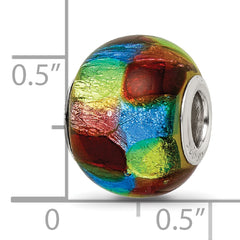 Sterling Silver Reflections Rh-plated Multi-colored Metallic Glass Bead