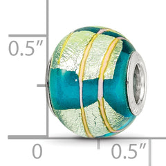 Sterling Silver Reflections Rh-plated Foil Pink Striped Blue Glass Bead