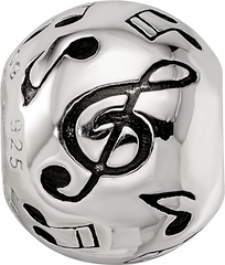 Sterling Silver Reflections Rhodium-plated Enameled Musical Notes Bead