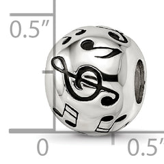 Sterling Silver Reflections Rhodium-plated Enameled Musical Notes Bead