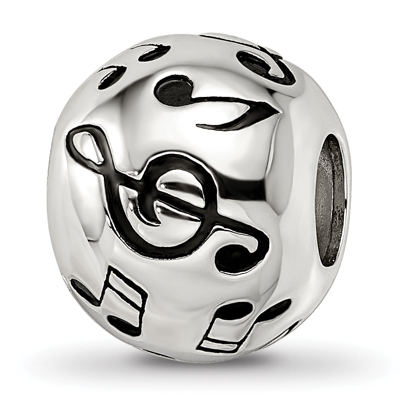 Sterling Silver Reflections Rhodium-plated Enameled Musical Notes Bead