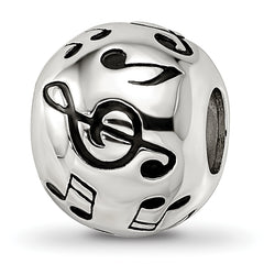 Sterling Silver Reflections Rhodium-plated Enameled Musical Notes Bead