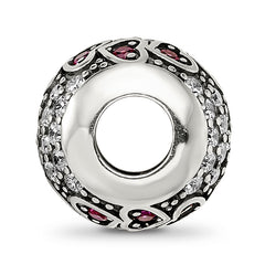 Sterling Silver Reflections Antiqued CZ & Red Corundum Hearts Bead