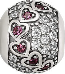 Sterling Silver Reflections Antiqued CZ & Red Corundum Hearts Bead
