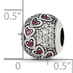 Sterling Silver Reflections Antiqued CZ & Red Corundum Hearts Bead