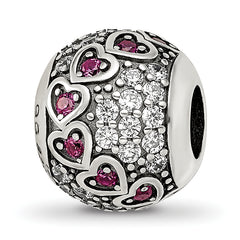 Sterling Silver Reflections Antiqued CZ & Red Corundum Hearts Bead