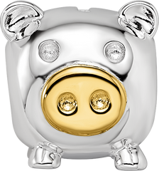 Sterling Silver Reflections Rhodium-plated Gold-plated Nose Pig Bead