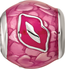 Sterling Silver Reflections Pink Enameled Smooches Lips Bead
