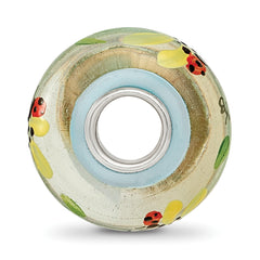 Ster.Silver Reflections Hand Painted Lady Bug Love Fenton Glass Bead