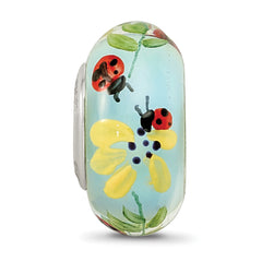 Ster.Silver Reflections Hand Painted Lady Bug Love Fenton Glass Bead