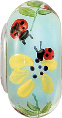 Ster.Silver Reflections Hand Painted Lady Bug Love Fenton Glass Bead