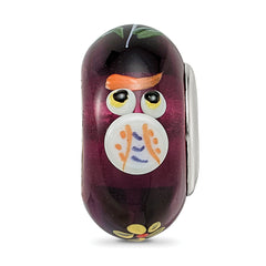 Ster.Silver Reflections Hand Painted Whooo! Fenton Glass Bead