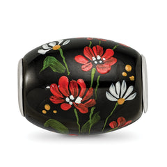 Ster.Silver Reflections Hand Paint Ebony Bouquet Large Fenton Glass Bead