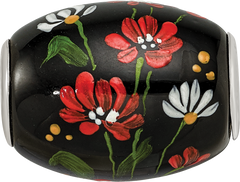 Ster.Silver Reflections Hand Paint Ebony Bouquet Large Fenton Glass Bead