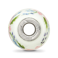 Ster.Silver Reflections Hand Paint Berries & Blossoms Fenton Glass Bead