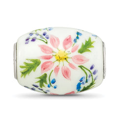 Ster.Silver Reflections Hand Paint Berries & Blossoms Fenton Glass Bead