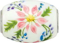 Ster.Silver Reflections Hand Paint Berries & Blossoms Fenton Glass Bead