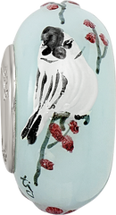 Ster.Silver Reflections Hand Painted Fluffy Tufty Fenton Glass Bead