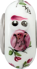 Ster.Silver Reflections Hand Painted Two Hoots For You Fenton Glass Bead