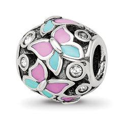 Sterling Silver Reflections Pink & Blue Enameled CZ Butterfly Bead