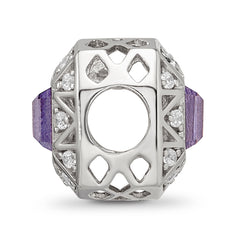 Sterling Silver Reflections Rh-plated Purple & CZs Cut Out Square Bead