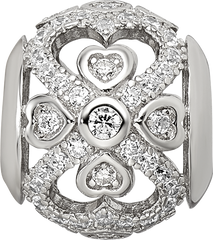 Sterling Silver Reflections Rhodium-plated CZ with Hearts Bead