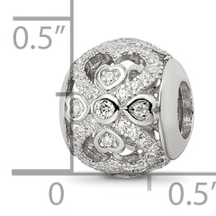 Sterling Silver Reflections Rhodium-plated CZ with Hearts Bead