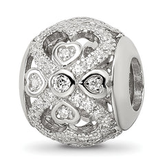 Sterling Silver Reflections Rhodium-plated CZ with Hearts Bead