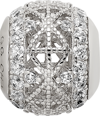 Sterling Silver Reflections Rhodium-plated Laser Cut CZ Bead
