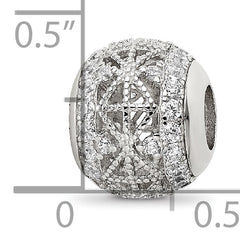Sterling Silver Reflections Rhodium-plated Laser Cut CZ Bead