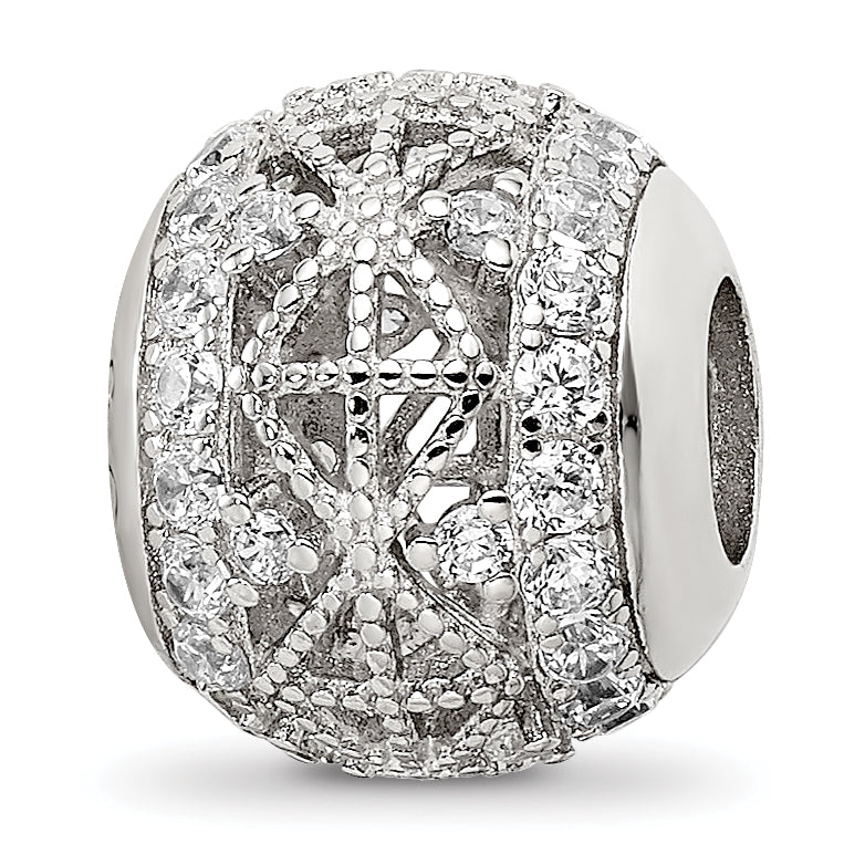Sterling Silver Reflections Rhodium-plated Laser Cut CZ Bead