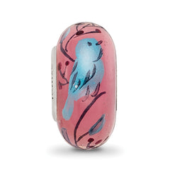 Sterling Silver Reflections Hand Painted Bird, Clear & Rose Glass Bead