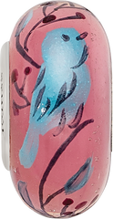 Sterling Silver Reflections Hand Painted Bird, Clear & Rose Glass Bead