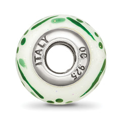 Sterling Silver Reflections Green Glitter Flower Italian Glass Bead