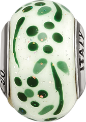 Sterling Silver Reflections Green Glitter Flower Italian Glass Bead