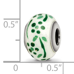 Sterling Silver Reflections Green Glitter Flower Italian Glass Bead