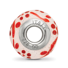 Sterling Silver Reflections Brown/Orange Glitter Flower Italian Glass Bead