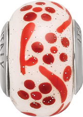 Sterling Silver Reflections Brown/Orange Glitter Flower Italian Glass Bead