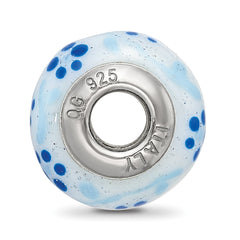 Sterling Silver Reflections Blue Glitter Flower Italian Glass Bead