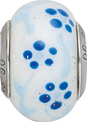 Sterling Silver Reflections Blue Glitter Flower Italian Glass Bead