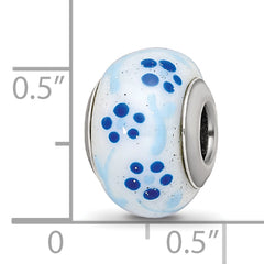 Sterling Silver Reflections Blue Glitter Flower Italian Glass Bead