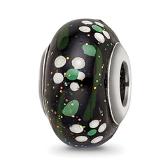 Sterling Silver Reflections White Flower Glitter Black Italian Glass Bead